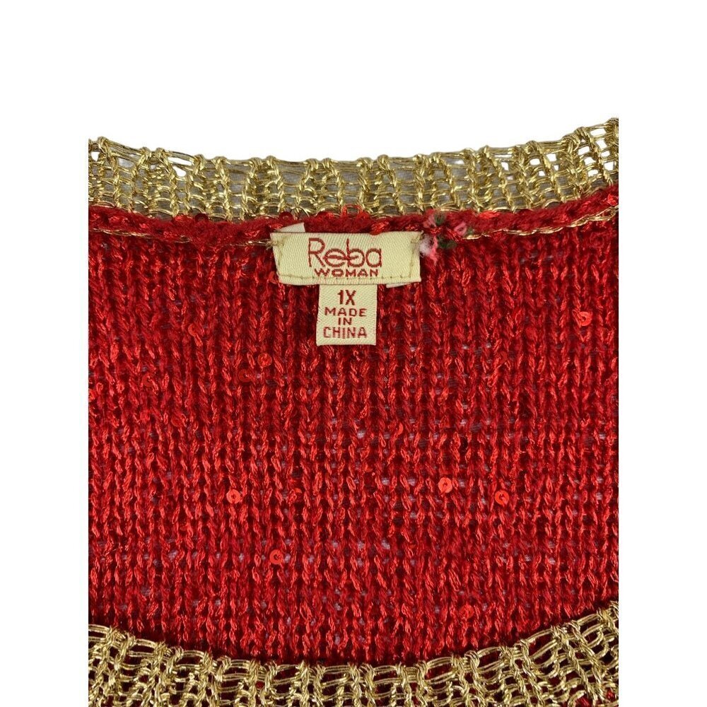 Reba Women's Sky Red & Gold Trim Women's Top - Picture 4 of 8